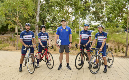 MinRes Hawaiian Ride for Youth team with star West Coast Eagles defender and Youth Focus Ambassador Jeremy McGovern